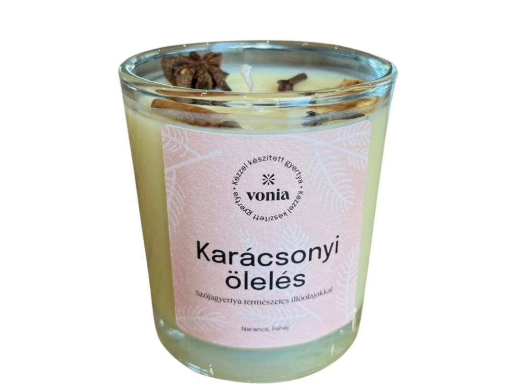 Karácsonyi ölelés - Kézműves szójagyertya narancs és fahéj illattal